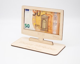 Geldgeschenk Fernseher - aus Holz personalisiert