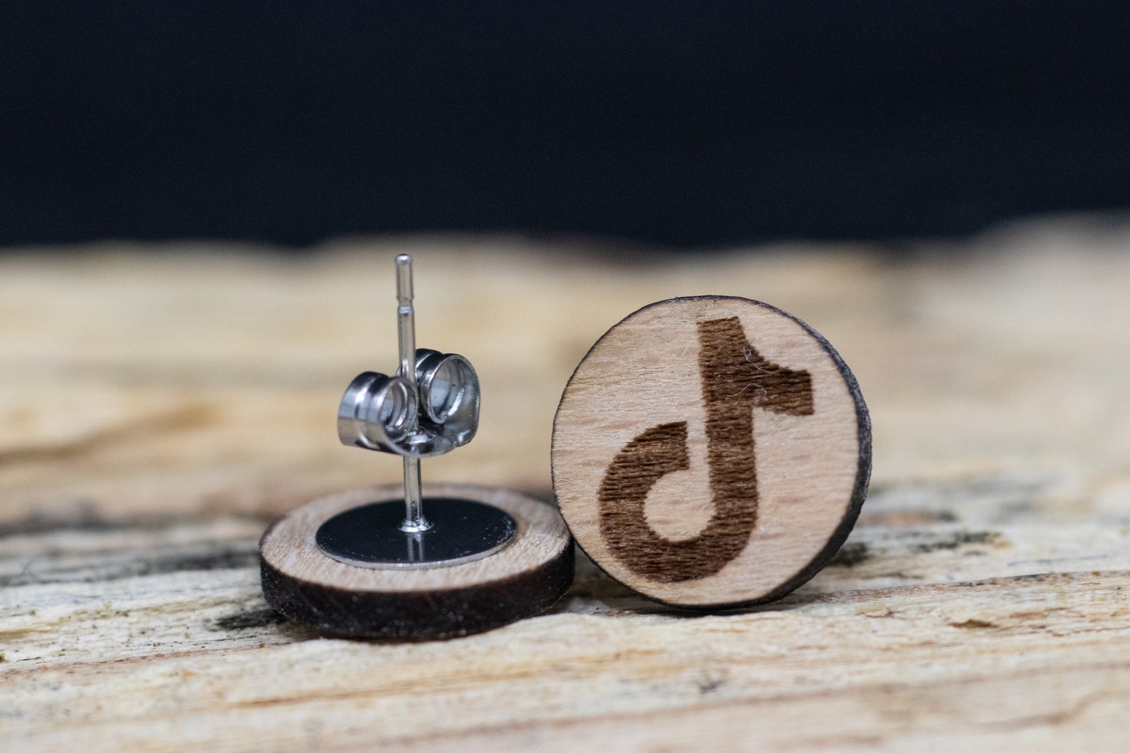 Cool wood stud earrings with TikTok logo round beech bright | Etsy
