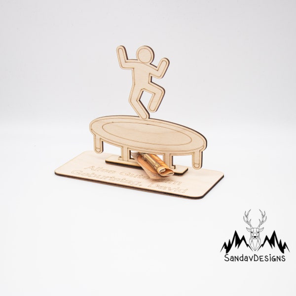 Geldgeschenk Trampolin - aus Holz personalisiert