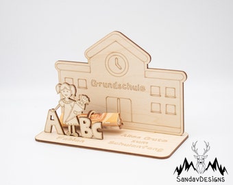 Geldgeschenk Einschulung - Mädchen - aus Holz personalisiert