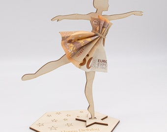 Geldgeschenk mit Ballerina - aus Holz personalisiert