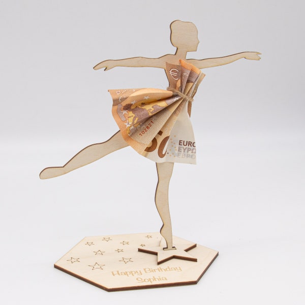 Geldgeschenk mit Ballerina - aus Holz personalisiert