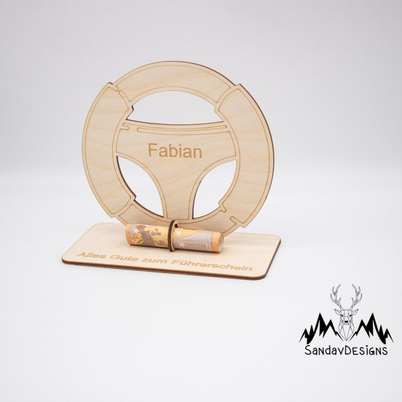 Geldgeschenk Lenkrad Führerschein aus Holz personalisiert image 1