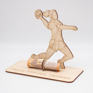 Geldgeschenk Handball - aus Holz personalisiert