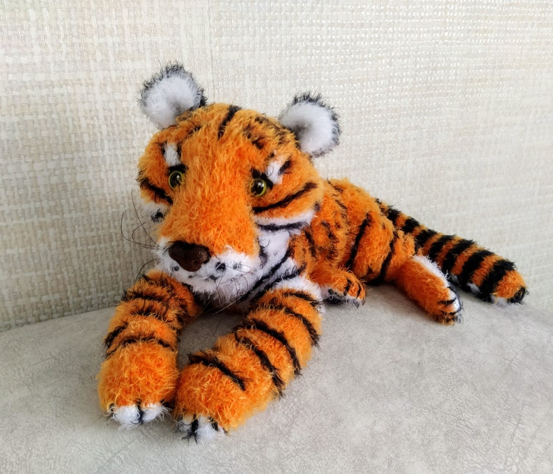 Handmade toy Tiger knitted from soft fluffy yarn. interior Etsy