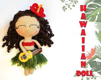 Patroon Hawaiiaans gehaakte pop: amigurumi-ukelelemeisje (pdf-patroon)