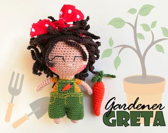 Patroon tuinman Greta: gehaakte pop met amigurumi-groente (pdf-patroon)
