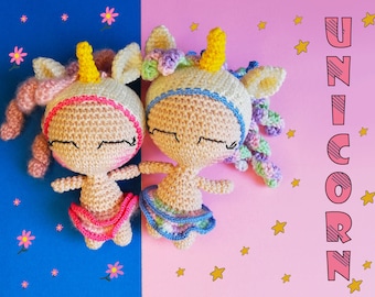 Patroon kleine gehaakte eenhoornpop: pdf-tutorial amigurumi (beginner)