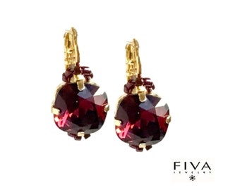 Fiva Basic Oorbellen Goud Bordeaux Rood, 1 paar
