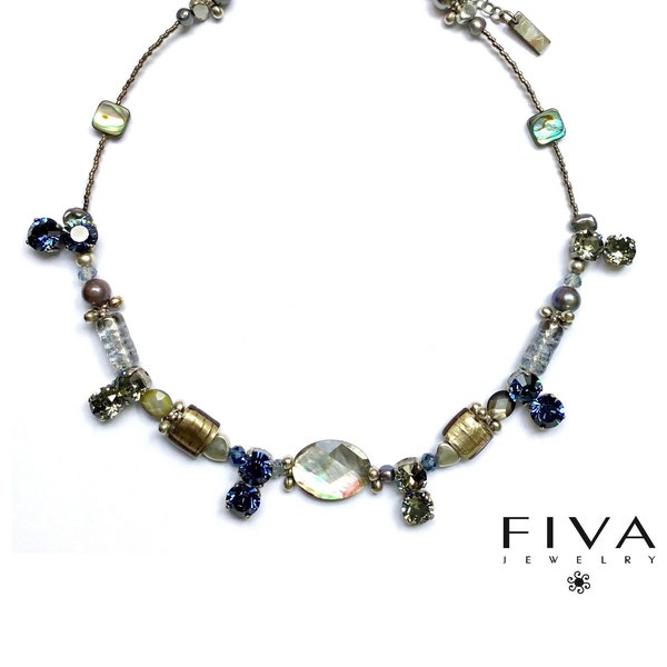 Fiva Necklace Grey-Silver-Mother-of-Pearl