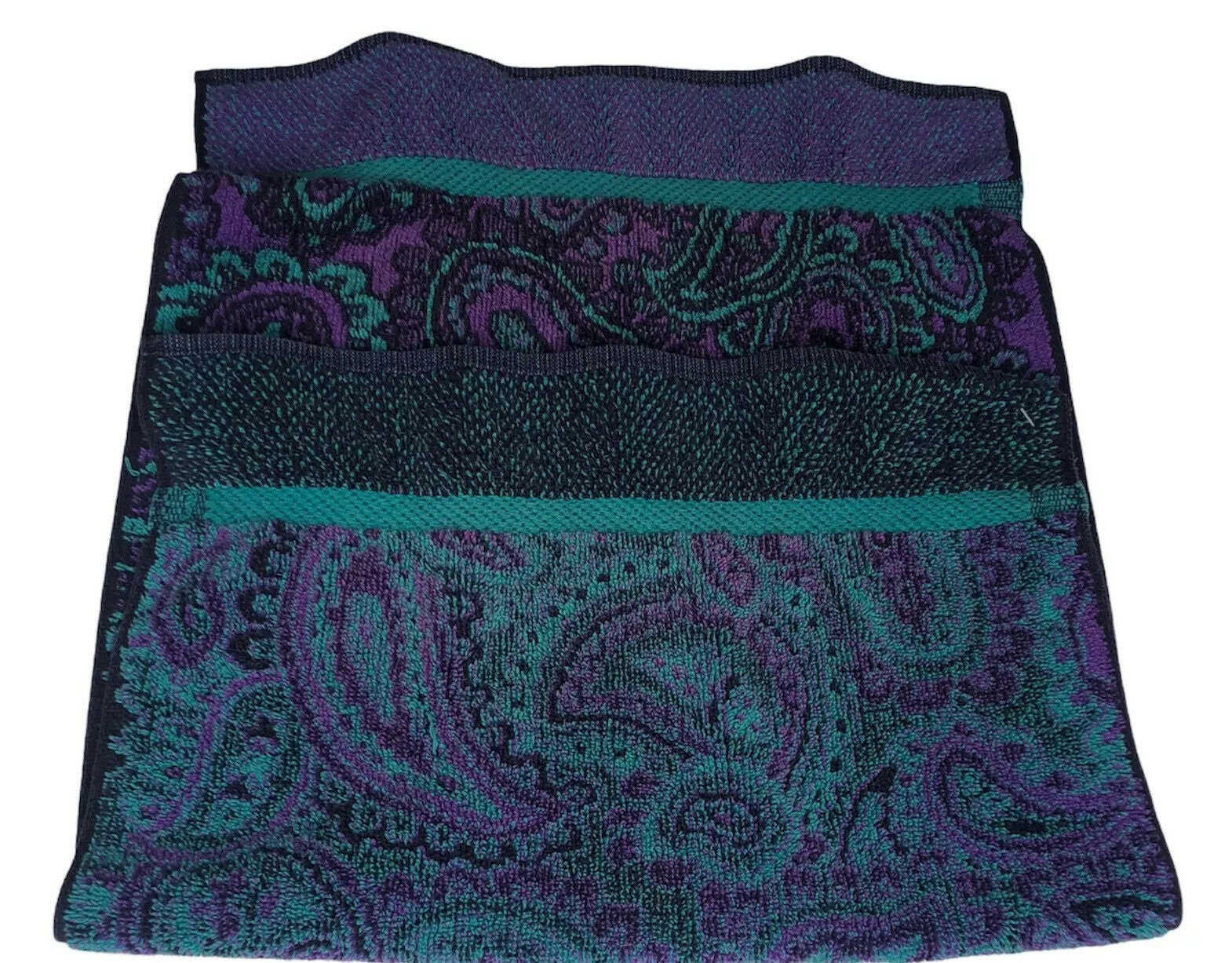 Vintage Royal Velvet By Fieldcrest Green Purple Paisley Hand Etsy