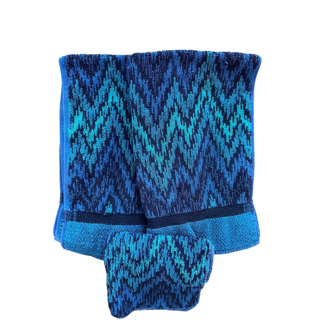 VTG Royal Velvet Fieldcrest 3 PC Towel Set Blue Teal Turquoise Etsy