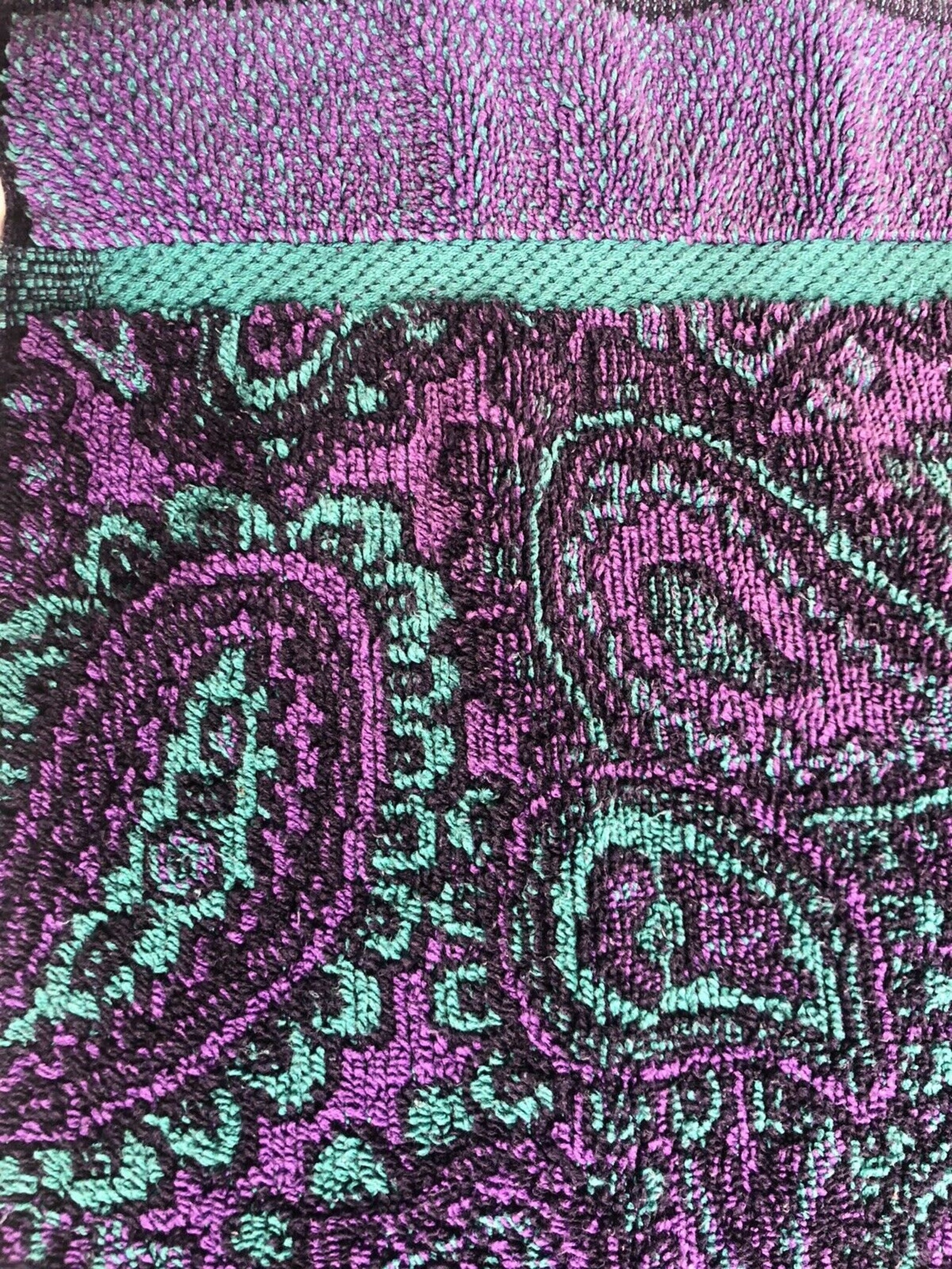 Vintage Royal Velvet By Fieldcrest Green Purple Paisley Hand Etsy
