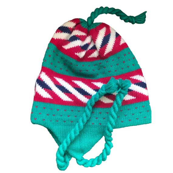 Vintage the Maine Mad Hatter USA Knit Ear Flap Hat Green  display picture 1