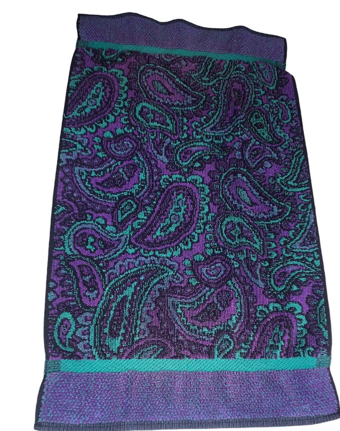 Vintage Royal Velvet By Fieldcrest Green Purple Paisley Hand Etsy