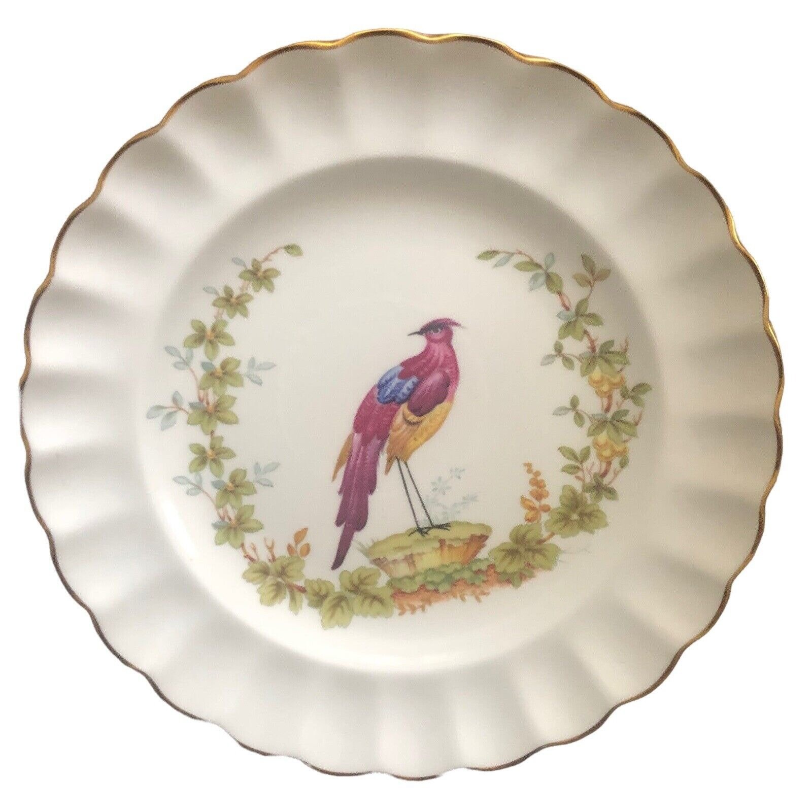 Vintage Spode Fine Bone China England Colorful Bird Gold Scalloped