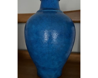Lachenal 9” Egyptian Blue Crackle Vase France Signed - Etsy