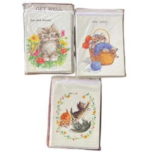 Vintage Lot  Of 3 Cat Kitten Get Well Cards Envelopes Kristen Elliot New Sealed