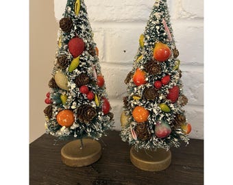 2 Vintage Fruit Pine Cone Bottle Brush Mini Christmas Tree Japan Holt Howard?