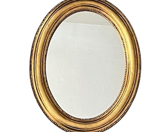 Vintage Italian Gold Gilt Beaded Oval Wall Mirror Hollywood Regency 9x11