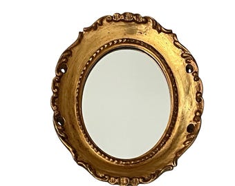 Vintage Mini Wood Gold Ornate Oval Mirror Hollywood Regency 6.5x5.5 Made In USA