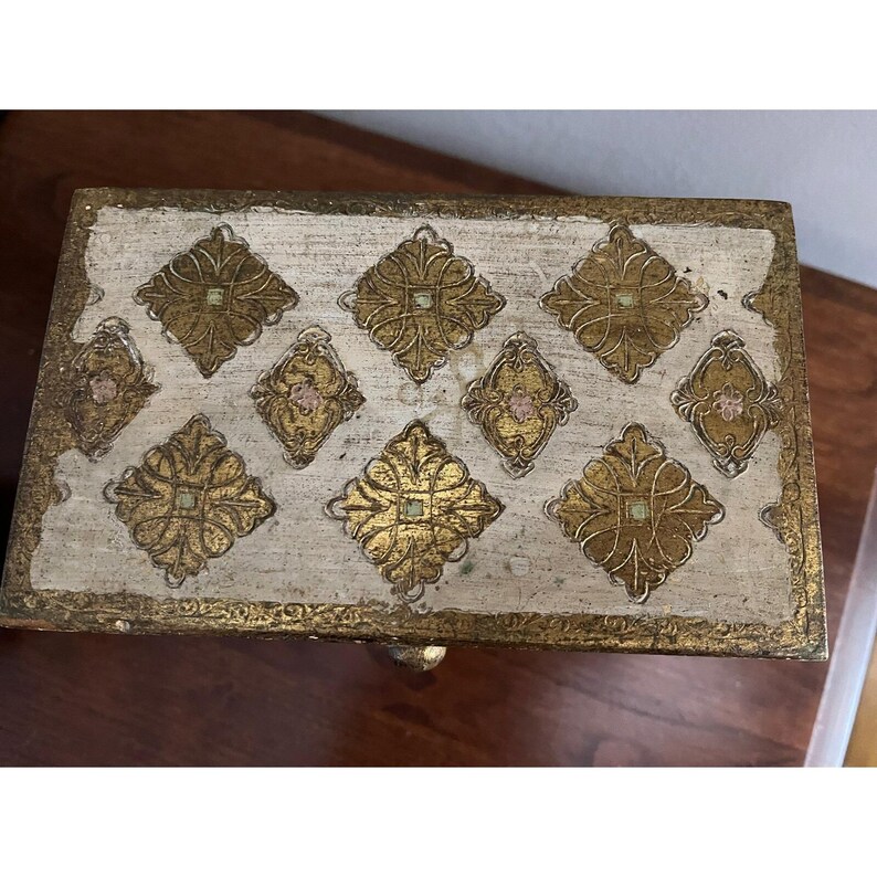 Vintage Italian Florentine Gold Gilt Triangle Design Jewelry Box Two ...