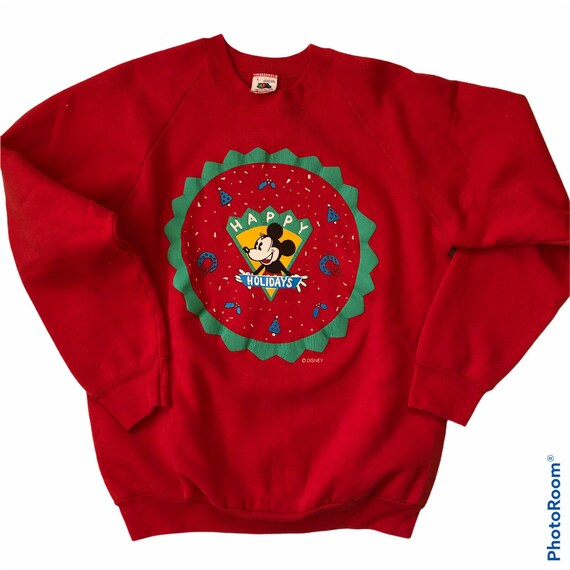 Vintage Disney Mickey Happy Holidays Wreath Red Sweatshirt Size L Made in  USA - Etsy