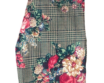 Vintage Ralph Lauren Catherine Full Flat Sheet Houndstooth Plaid & Red Florals