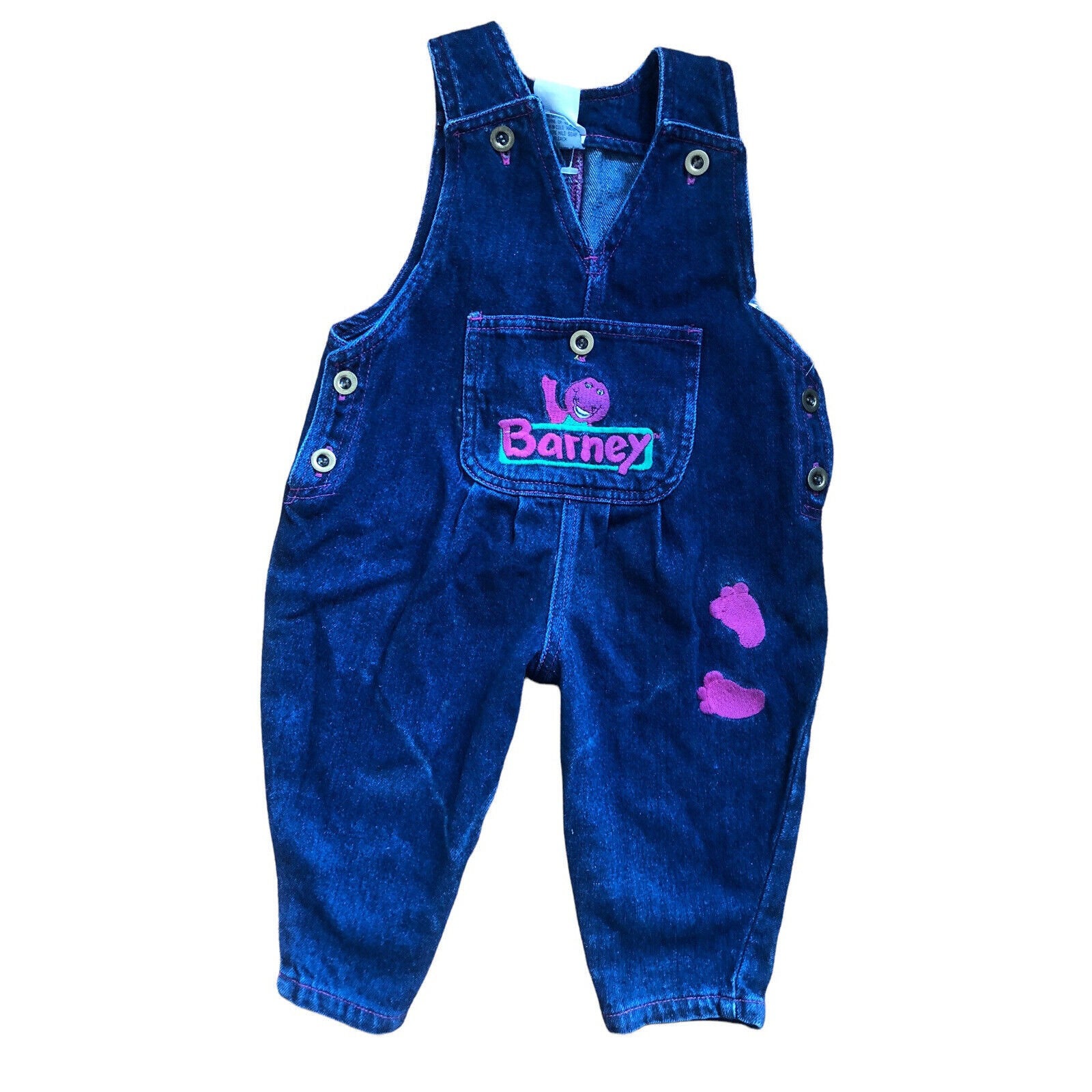 アメリカ古着　Barneyオーバーオール Vintage Barney Purple Dinosaur Denim Embroidered Overalls