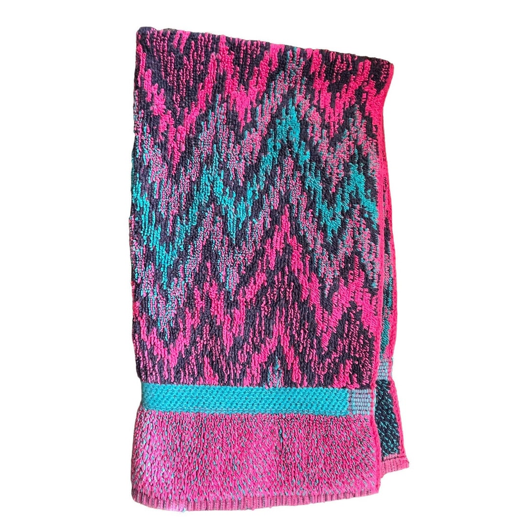 Vintage Fieldcrest Royal Velvet Hand Towel Bright Pink Teal Etsy
