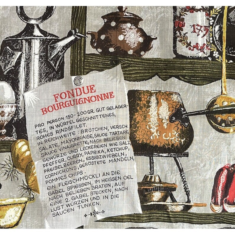 Vintage Fondue Bourguignonne Recipe Handkerchief Hankie Stoffels of