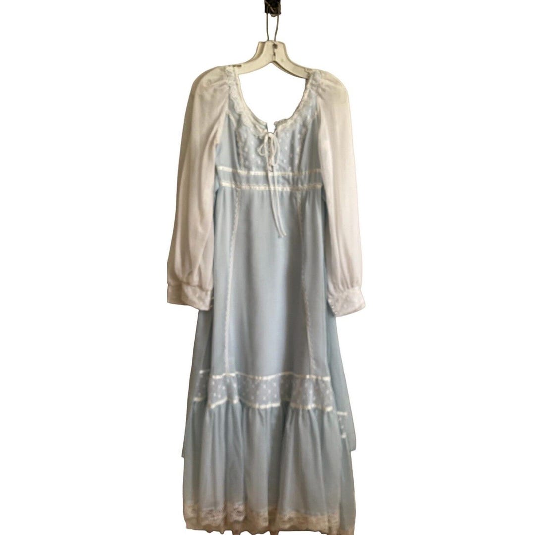 Vtg 70s Gunne Sax by Jessica Light Blue Long Sleeve Prairie Maxi Lace ...