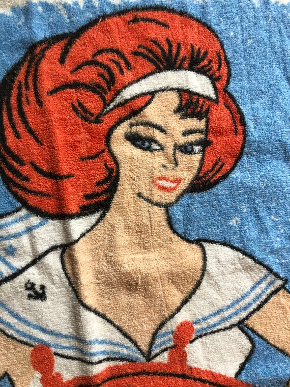 Vintage 60s Pin Up Girl Bikini Novelty Beach Towel Sailors Etsy