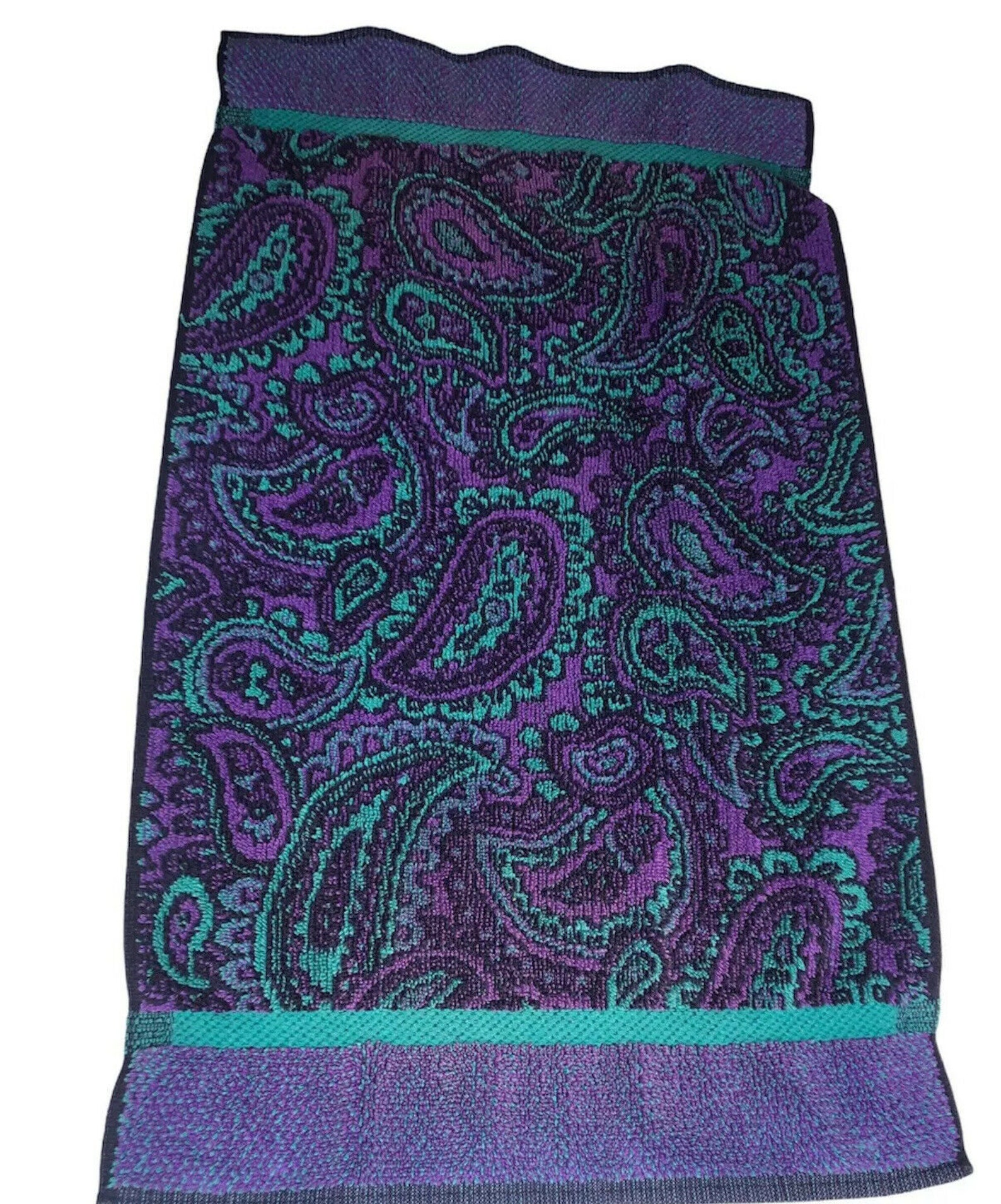 Vintage Royal Velvet By Fieldcrest Green Purple Paisley Hand Etsy