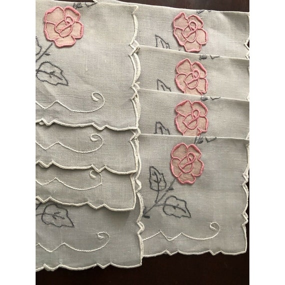 Vintage Gray Pink Embroidered Stitch Pink Floral … - image 5