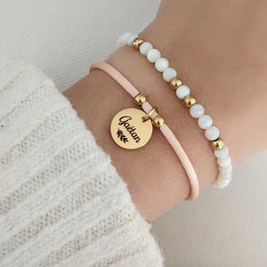 Personalized bracelet with medals to engrave and stainless steel beads Personalized bracelet for mom, godmother... image 1