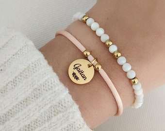 Personalisiertes Armband mit Medaillen zum Gravieren und Edelstahlperlen • Personalisiertes Armband für Mama, Patentante...