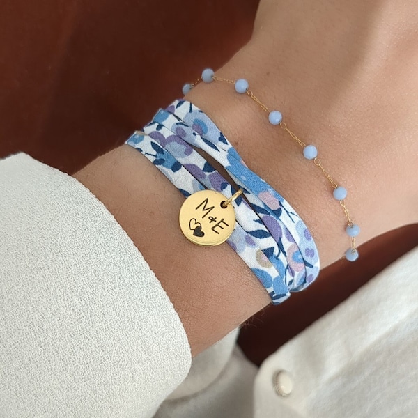 Bracelet personnalisé cordon liberty avec médailles dorées à graver 4 tours • Bracelet prénom, Cadeau naissance Cadeau maman Fête des mères