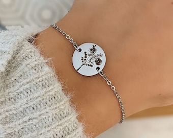 Bracelet chaîne avec bouquet de fleurs de naissance à composer • Bracelet personnalisé, Cadeau naissance, Cadeau maman, Saint Valentin