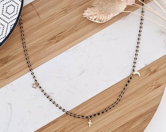 Collier Zara • Collier noir et doré avec pampilles dorées en acier inoxydable pour femme