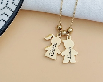 Customizable stainless steel necklace with girl and boy • Personalized necklace for mom, birth gift, Mother&#39;s Day...