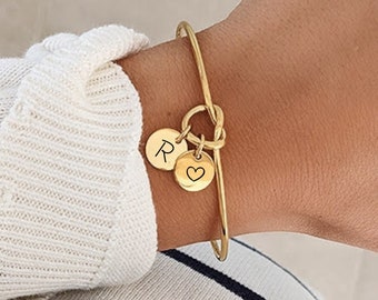 Stainless steel bangle bracelet with engravable medallions • Personalized bracelet, Baby shower gift, Mother's Day gift, Valentine's Day gift