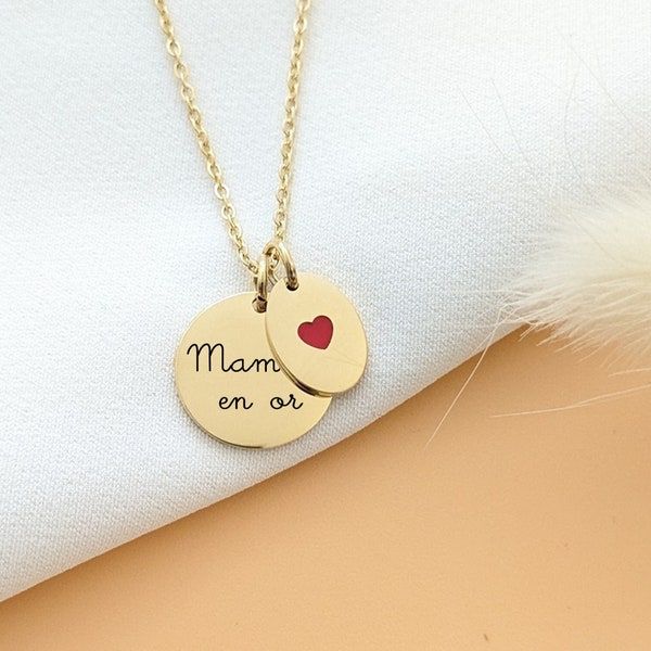 Collier personnalisable avec médaille coeur en acier inoxydable • Collier personnalisé pour maman, mamie, marraine, cadeau naissance