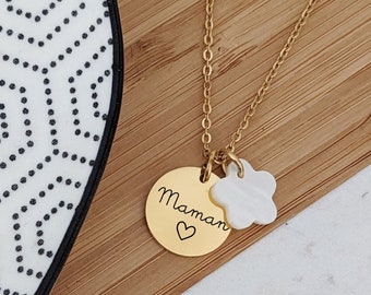 Collier personnalisable avec médaille en acier inoxydable et nacre • Collier personnalisé pour maman, mamie, marraine, cadeau naissance