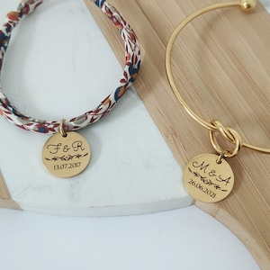 Gepersonaliseerde armband met medaille voor bruiloft - Liberty-armband, armband met medaille, huwelijksketting, huwelijkscadeau, getuigecadeau