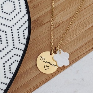 Collier personnalisable avec médaille en acier inoxydable et nacre • Collier personnalisé pour maman, mamie, marraine, cadeau naissance