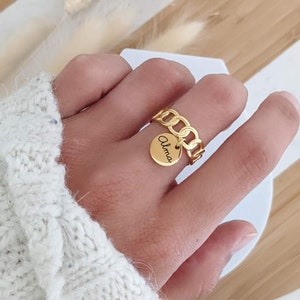 Customizable ring in gold, rose gold or silver stainless steel • Personalized ring for mom, birth gift, Mother's Day...