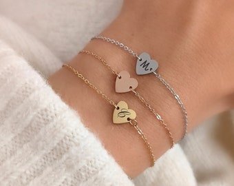 Bracelet à graver avec petit coeur en acier inoxydable • Bracelet personnalisé, Cadeau naissance, Cadeau maman, fête des mères