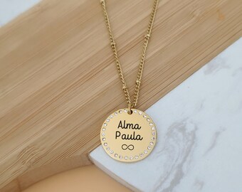 Customizable stainless steel necklace surrounded by zircons • Personalized mom necklace, birth gift, Mother's Day...