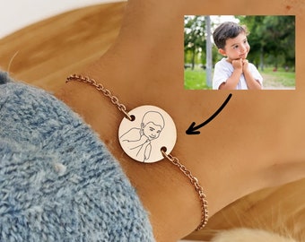 Bracelet avec croquis à graver à partir de votre photo • Bracelet personnalisé, Cadeau fête des mères, Cadeau fête des grands mères, maman